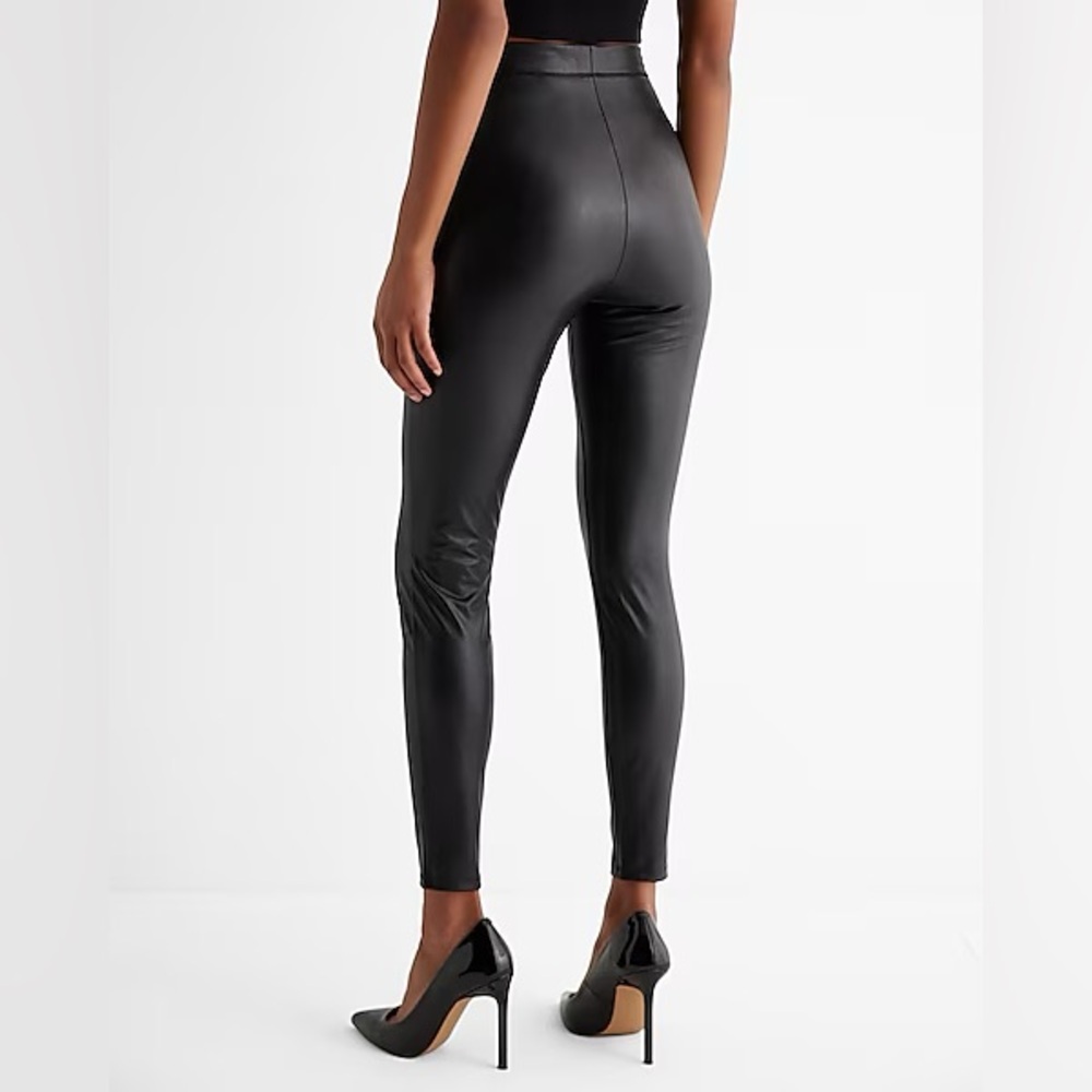 Super Stretch High Waisted Faux Leather Black Leggings Express Women’s Size XS - Picture 4 of 13